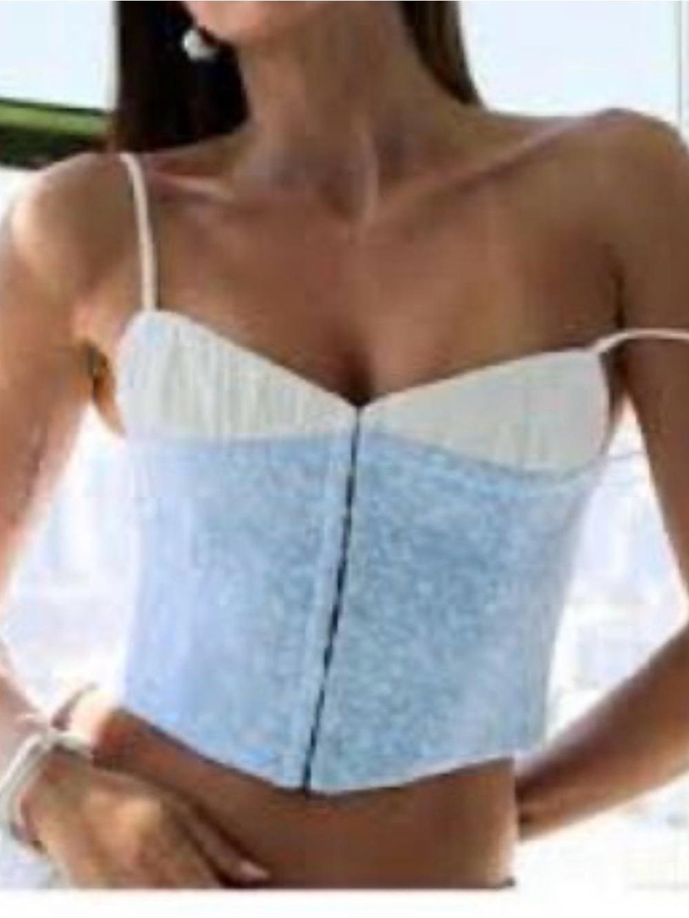 Rumored Cream & Light Blue Floral Bustier Crop Top(B)
